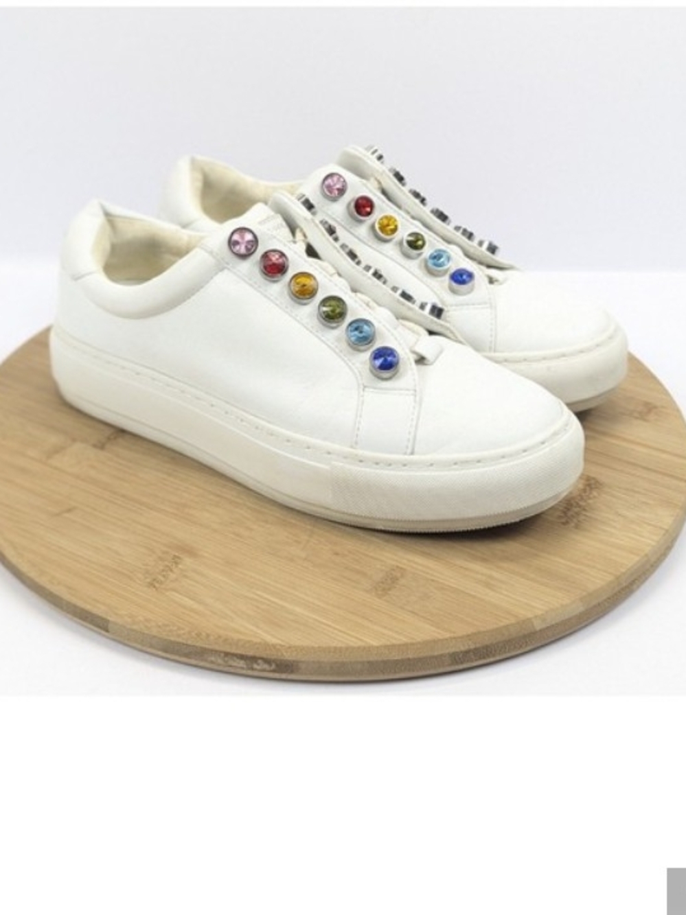 Kurt Geiger White Leather Sneakers with Multicolor Gem Studs